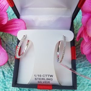 Small Sterling Silver/Diamond Hoop Earrings